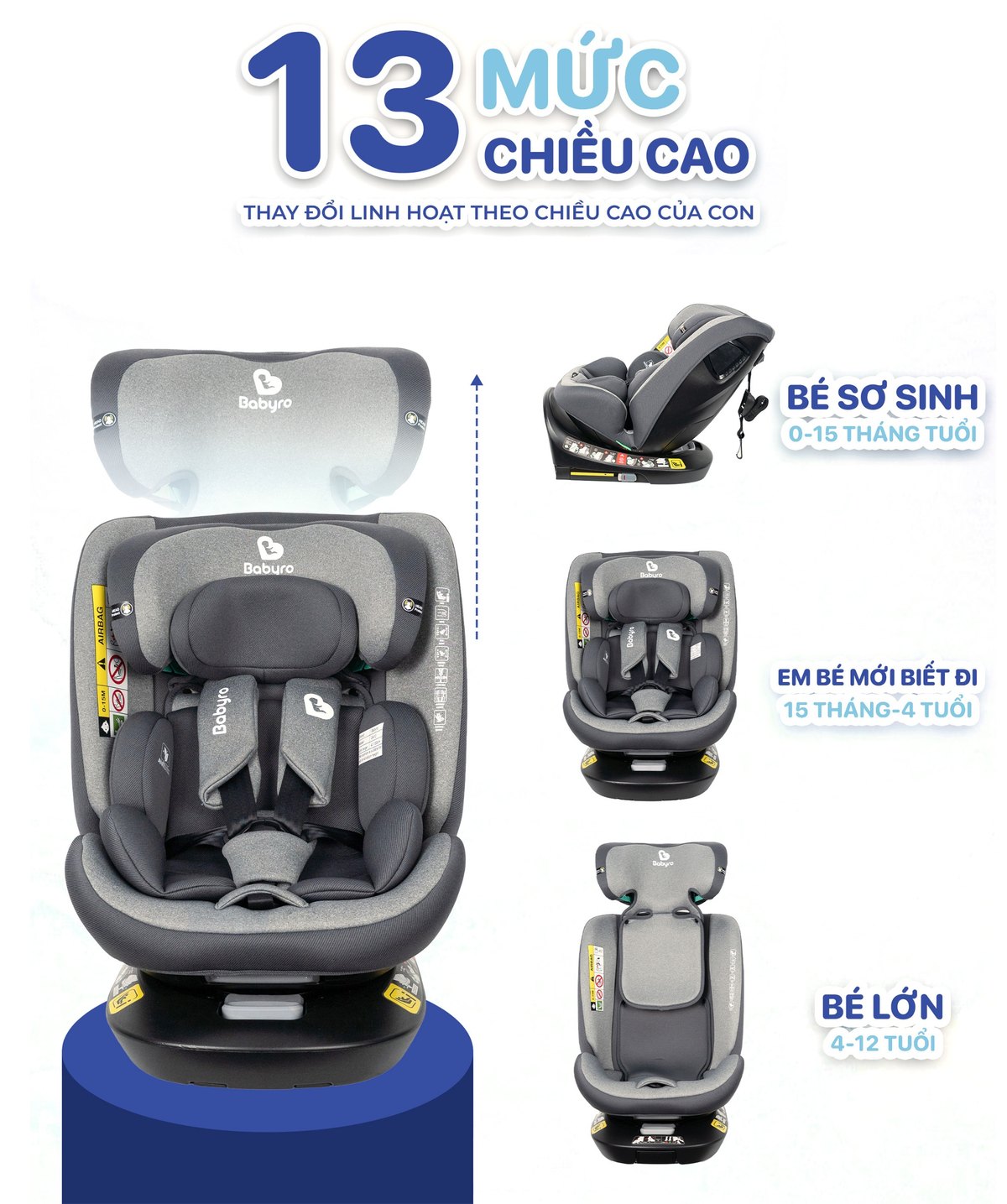 i-Spinsafe - 13 mức điều chỉnh chiều cao